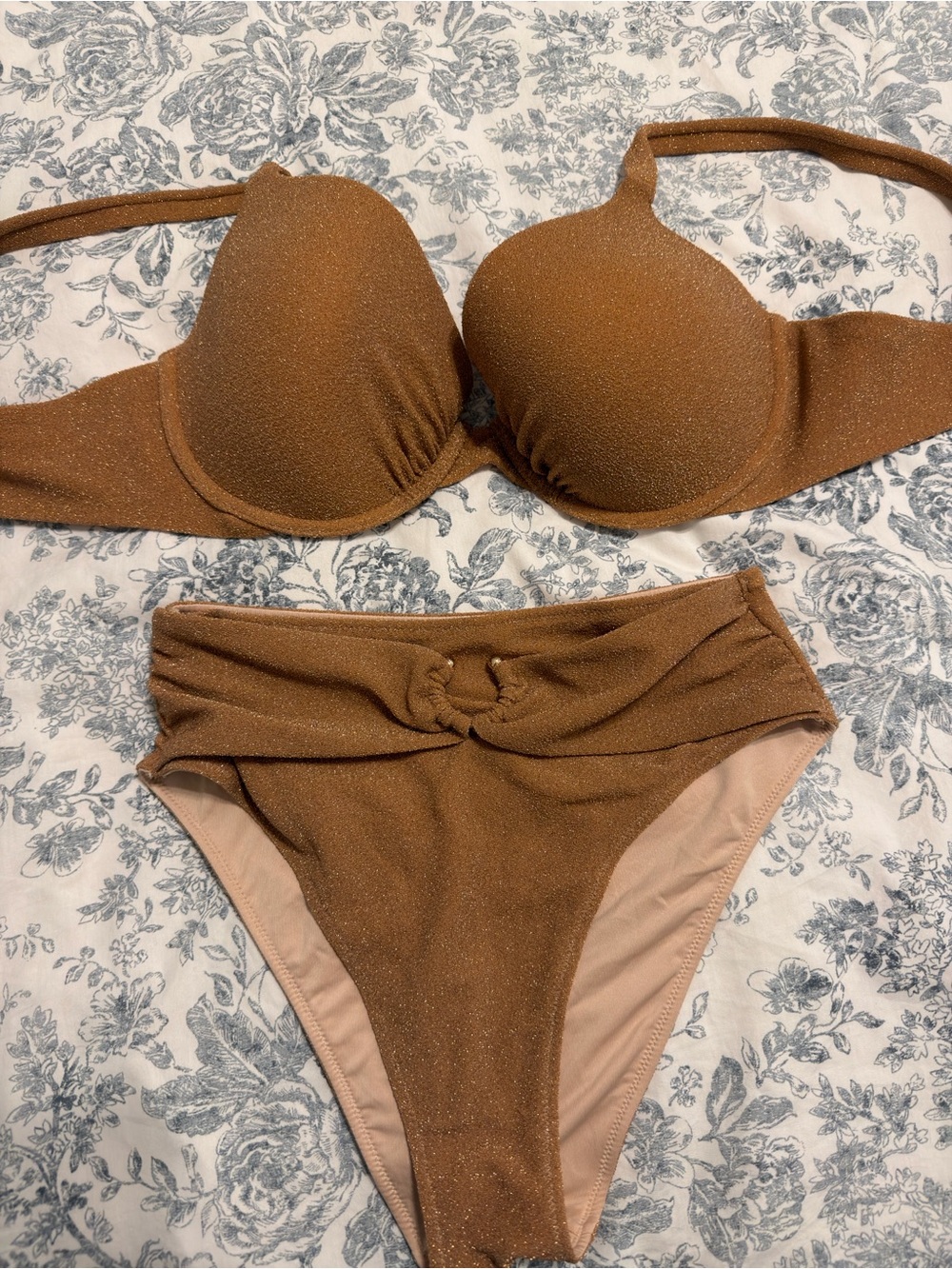 Victoria's Secret Metallic Brown High-Waist Bikini Set